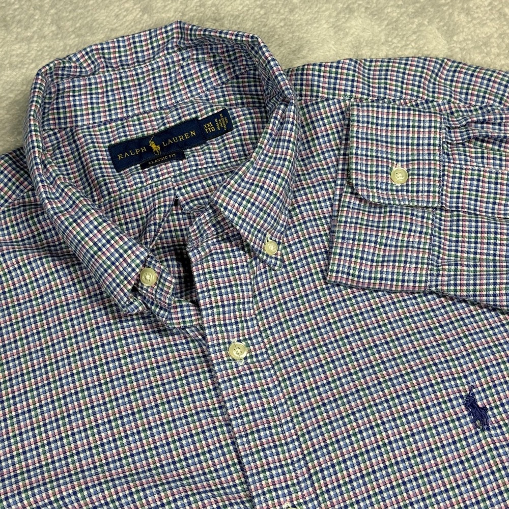 Ralph Lauren Button Down Shirt Mens XXL Blue Green‎ Pink Plaid Classic Fit
